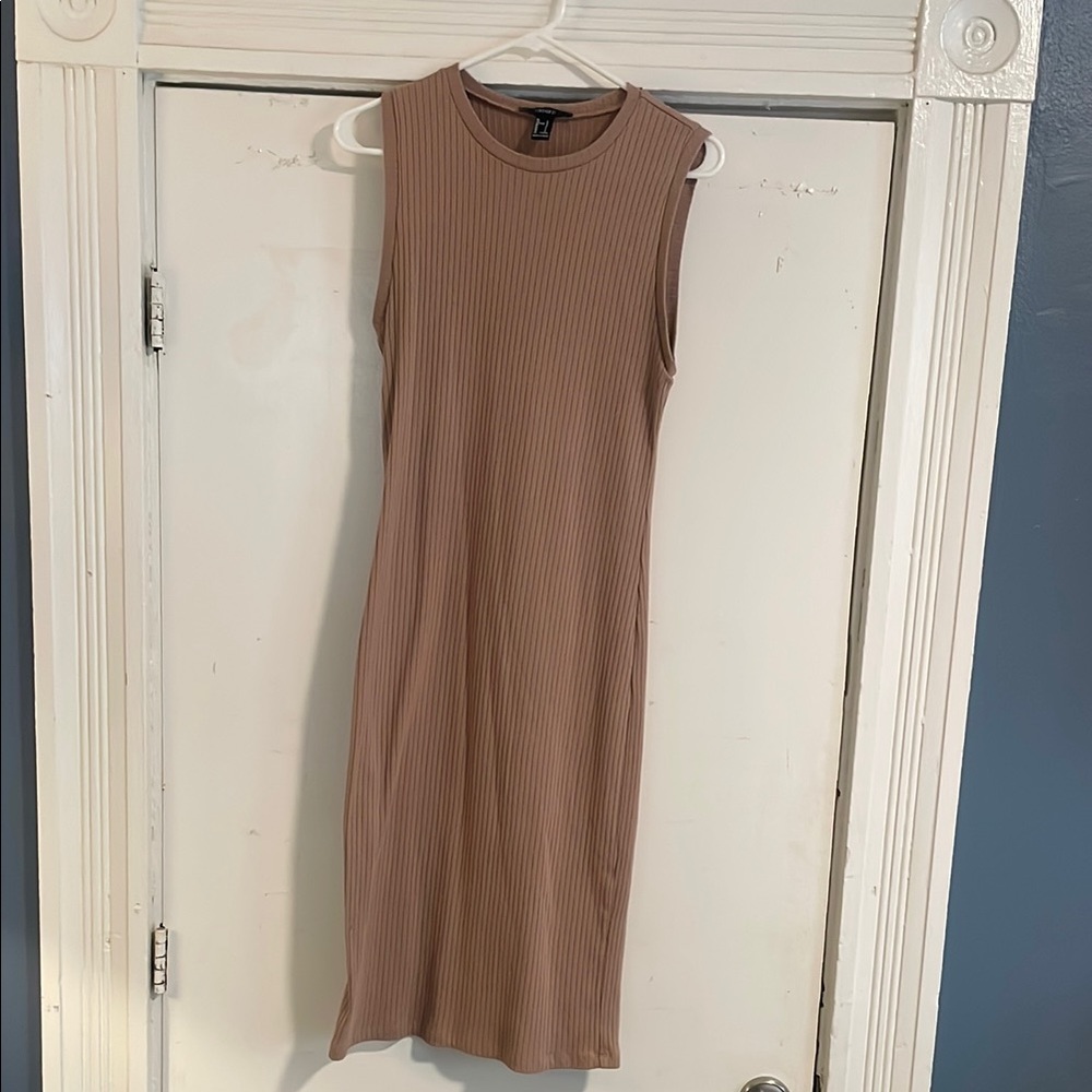Forever 21 Brown Mock Neck Sheath Midi Dress